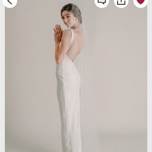 Ivory raw edge cathedral length veil with gold comb